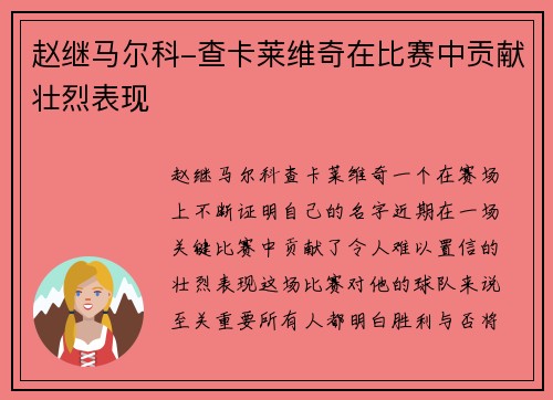 赵继马尔科-查卡莱维奇在比赛中贡献壮烈表现
